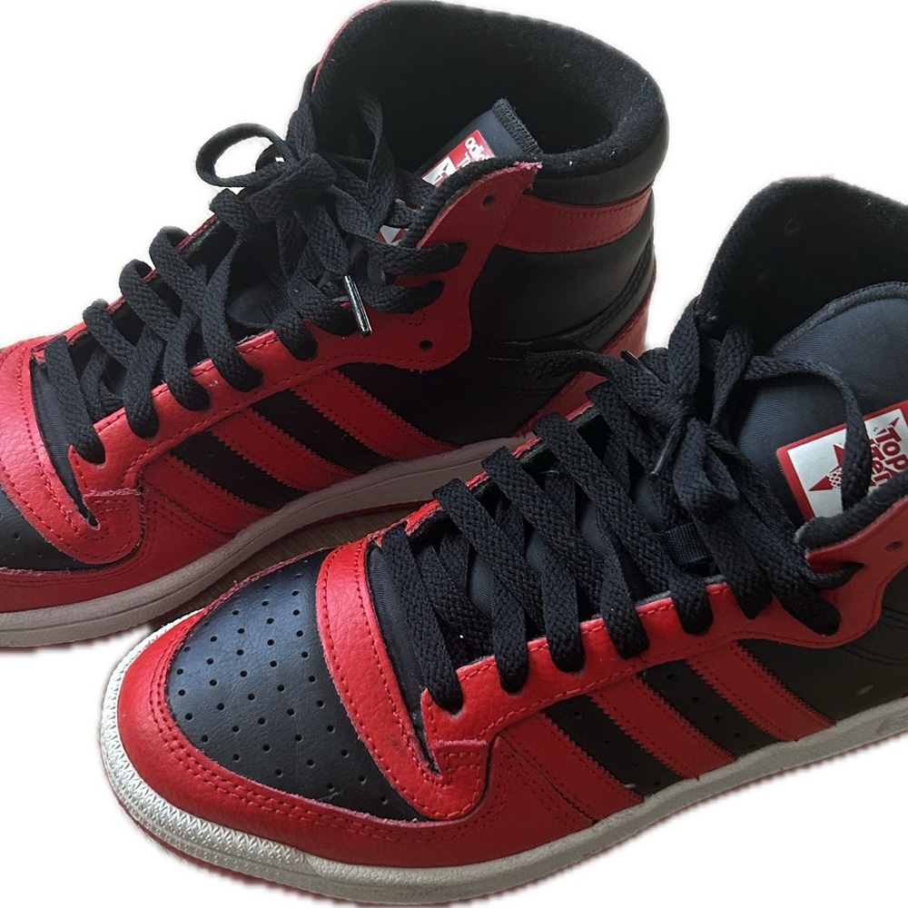 Adidas Red and Black High-Top Sneakers